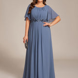 ever ASPYN|Robe de soirée trapèze à manches courtes et appliques plissées