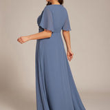 ever ASPYN|Robe de soirée trapèze à manches courtes et appliques plissées