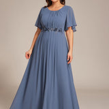 ever ASPYN|Robe de soirée trapèze à manches courtes et appliques plissées