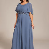 ever ASPYN|Robe de soirée trapèze à manches courtes et appliques plissées