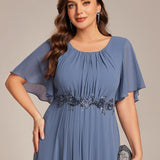 ever ASPYN|Robe de soirée trapèze à manches courtes et appliques plissées