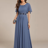ever ASPYN|Robe de soirée trapèze à manches courtes et appliques plissées