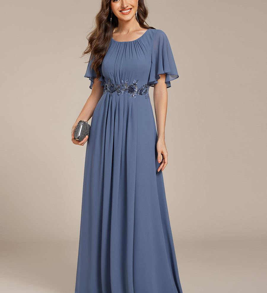 ever ASPYN|Robe de soirée trapèze à manches courtes et appliques plissées