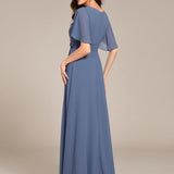 ever ASPYN|Robe de soirée trapèze à manches courtes et appliques plissées