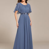 ever ASPYN|Robe de soirée trapèze à manches courtes et appliques plissées