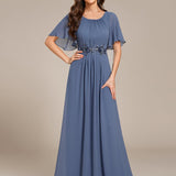 ever ASPYN|Robe de soirée trapèze à manches courtes et appliques plissées