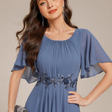 ever ASPYN|Robe de soirée trapèze à manches courtes et appliques plissées