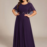 ever ASPYN|Robe de soirée trapèze à manches courtes et appliques plissées