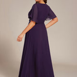 ever ASPYN|Robe de soirée trapèze à manches courtes et appliques plissées