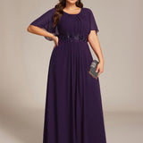 ever ASPYN|Robe de soirée trapèze à manches courtes et appliques plissées