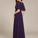 ever ASPYN|Robe de soirée trapèze à manches courtes et appliques plissées