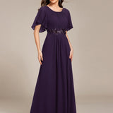 ever ASPYN|Robe de soirée trapèze à manches courtes et appliques plissées