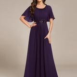 ever ASPYN|Robe de soirée trapèze à manches courtes et appliques plissées