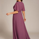 ever ASPYN|Robe de soirée trapèze à manches courtes et appliques plissées