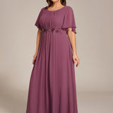 ever ASPYN|Robe de soirée trapèze à manches courtes et appliques plissées