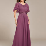 ever ASPYN|Robe de soirée trapèze à manches courtes et appliques plissées