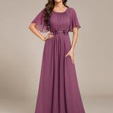 ever ASPYN|Robe de soirée trapèze à manches courtes et appliques plissées