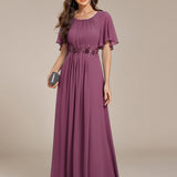 ever ASPYN|Robe de soirée trapèze à manches courtes et appliques plissées