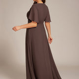 ever ASPYN|Robe de soirée trapèze à manches courtes et appliques plissées