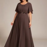 ever ASPYN|Robe de soirée trapèze à manches courtes et appliques plissées