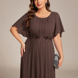 ever ASPYN|Robe de soirée trapèze à manches courtes et appliques plissées