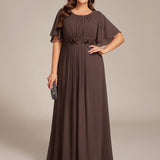 ever ASPYN|Robe de soirée trapèze à manches courtes et appliques plissées