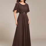 ever ASPYN|Robe de soirée trapèze à manches courtes et appliques plissées