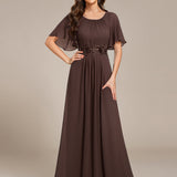 ever ASPYN|Robe de soirée trapèze à manches courtes et appliques plissées