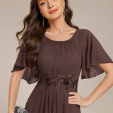 ever ASPYN|Robe de soirée trapèze à manches courtes et appliques plissées