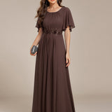 ever ASPYN|Robe de soirée trapèze à manches courtes et appliques plissées