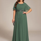 ever ASPYN|Robe de soirée trapèze à manches courtes et appliques plissées