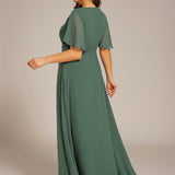 ever ASPYN|Robe de soirée trapèze à manches courtes et appliques plissées