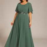 ever ASPYN|Robe de soirée trapèze à manches courtes et appliques plissées