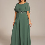ever ASPYN|Robe de soirée trapèze à manches courtes et appliques plissées