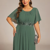 ever ASPYN|Robe de soirée trapèze à manches courtes et appliques plissées