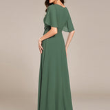 ever ASPYN|Robe de soirée trapèze à manches courtes et appliques plissées