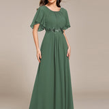 ever ASPYN|Robe de soirée trapèze à manches courtes et appliques plissées