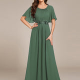 ever ASPYN|Robe de soirée trapèze à manches courtes et appliques plissées