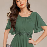 ever ASPYN|Robe de soirée trapèze à manches courtes et appliques plissées