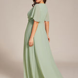 ever ASPYN|Robe de soirée trapèze à manches courtes et appliques plissées