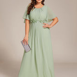 ever ASPYN|Robe de soirée trapèze à manches courtes et appliques plissées