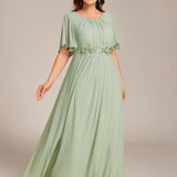 ever ASPYN|Robe de soirée trapèze à manches courtes et appliques plissées