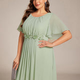 ever ASPYN|Robe de soirée trapèze à manches courtes et appliques plissées