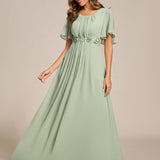 ever ASPYN|Robe de soirée trapèze à manches courtes et appliques plissées