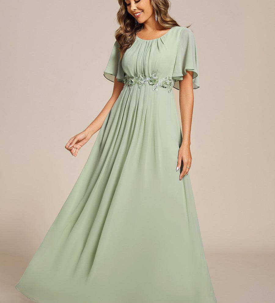 ever ASPYN|Robe de soirée trapèze à manches courtes et appliques plissées