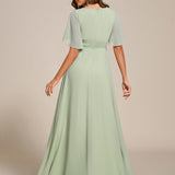 ever ASPYN|Robe de soirée trapèze à manches courtes et appliques plissées
