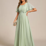 ever ASPYN|Robe de soirée trapèze à manches courtes et appliques plissées