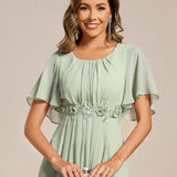 ever ASPYN|Robe de soirée trapèze à manches courtes et appliques plissées