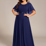 ever ASPYN|Robe de soirée trapèze à manches courtes et appliques plissées