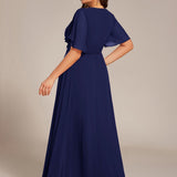 ever ASPYN|Robe de soirée trapèze à manches courtes et appliques plissées